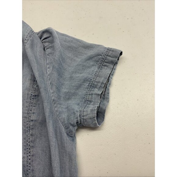 Evereve Chambray Denim short Romper jumpsuit Size L Western Boho v-neck lyocell - Picture 3 of 13